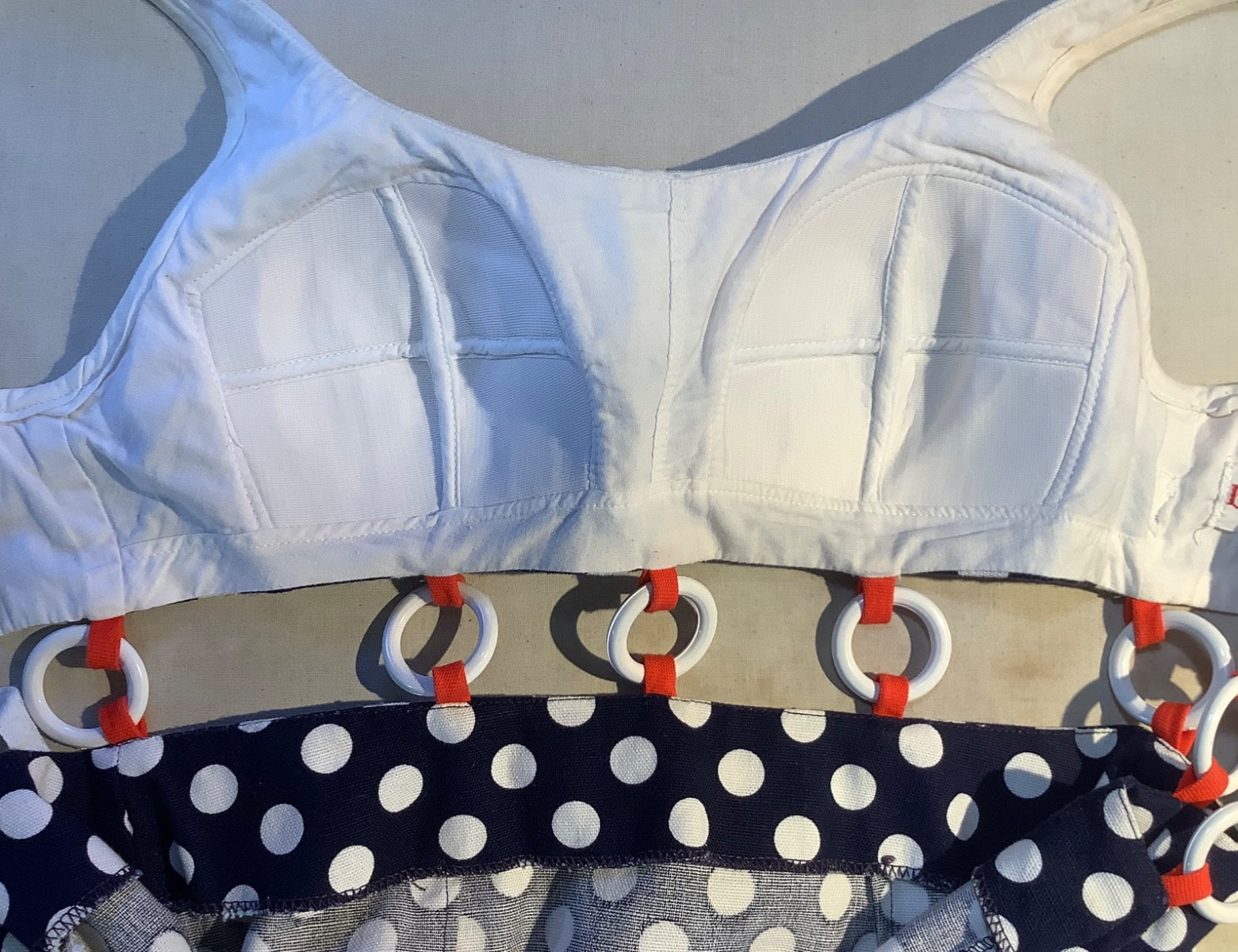 Vintage ring Mini Dress 5 beach party 60s polka dot Midriff red white blue XXS