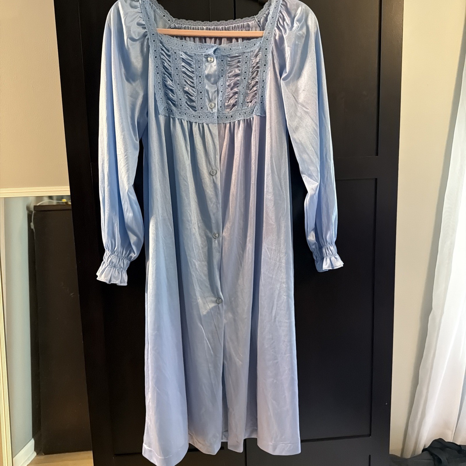 Vintage Gossard Artemis Blue Button Front Housecoat ILGWU Union Made Small USA