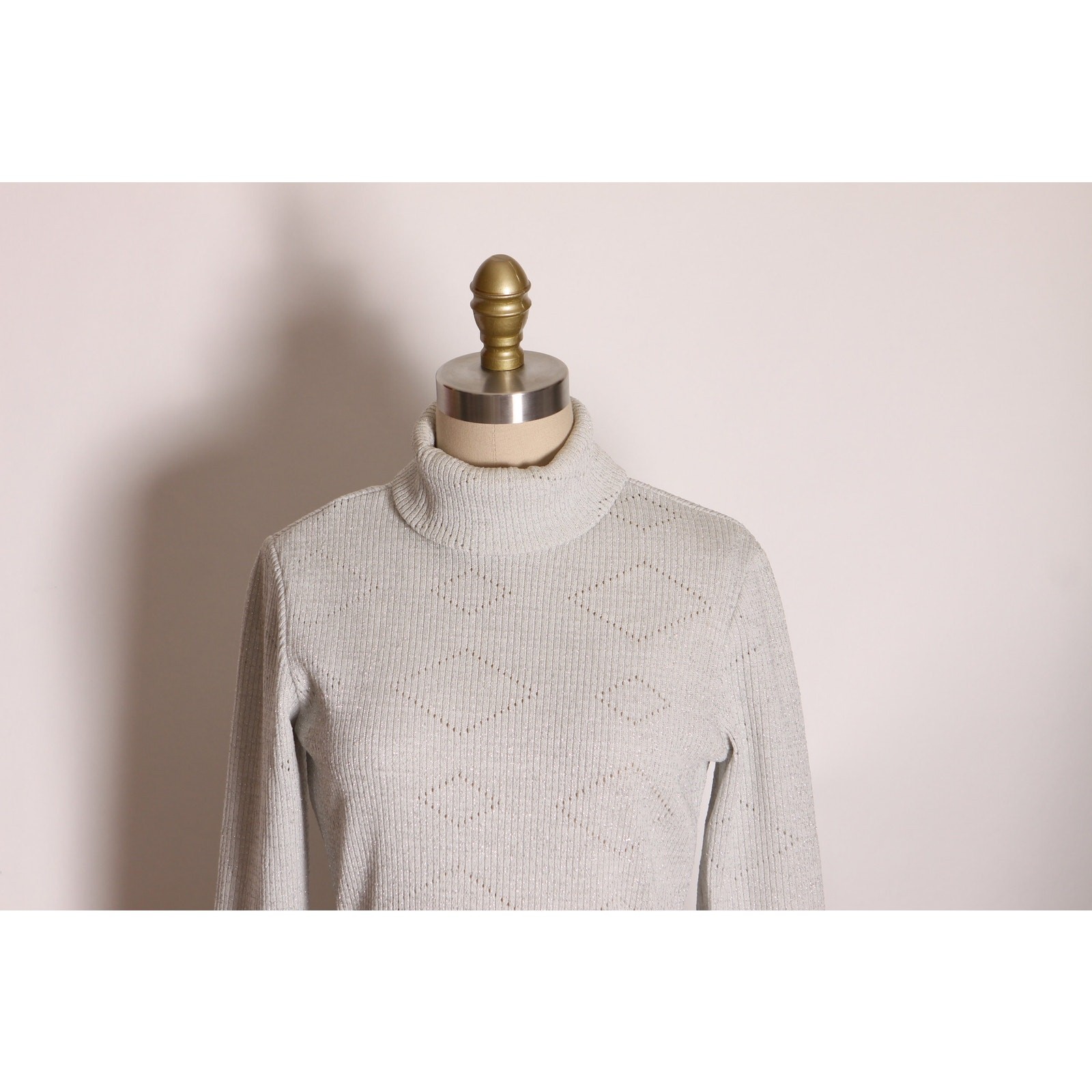 1970s Long Sleeve Turtleneck Silver Lurex Sweater Dress by Joseph Magnin