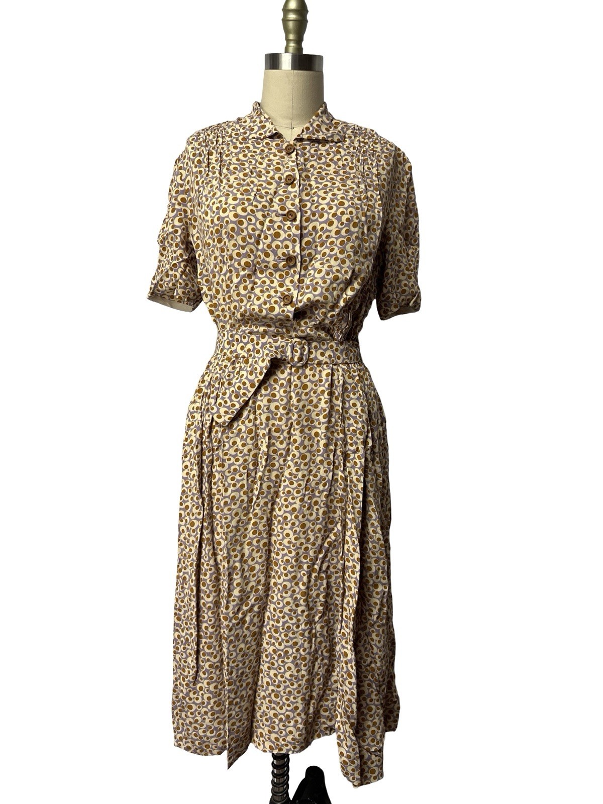 Vintage 1950s 1960s Olives Purple Novelty Print Rayon Day Dress