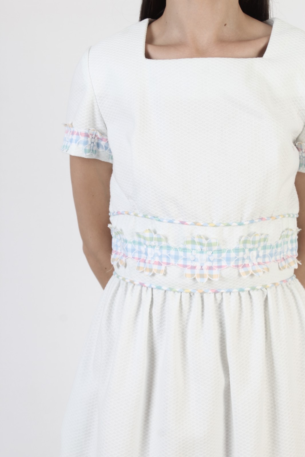 Vtg Lori Till Neiman Marcus Dress 70s Waffle Fabric Prairie Cottagcore Pastel