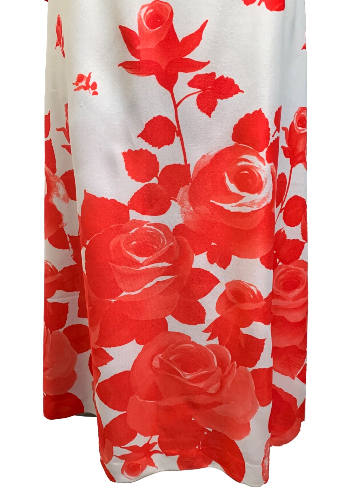 Vintage Pop Art White Polyester Gown with Red Roses – 2-Piece Ensemble – Sz S