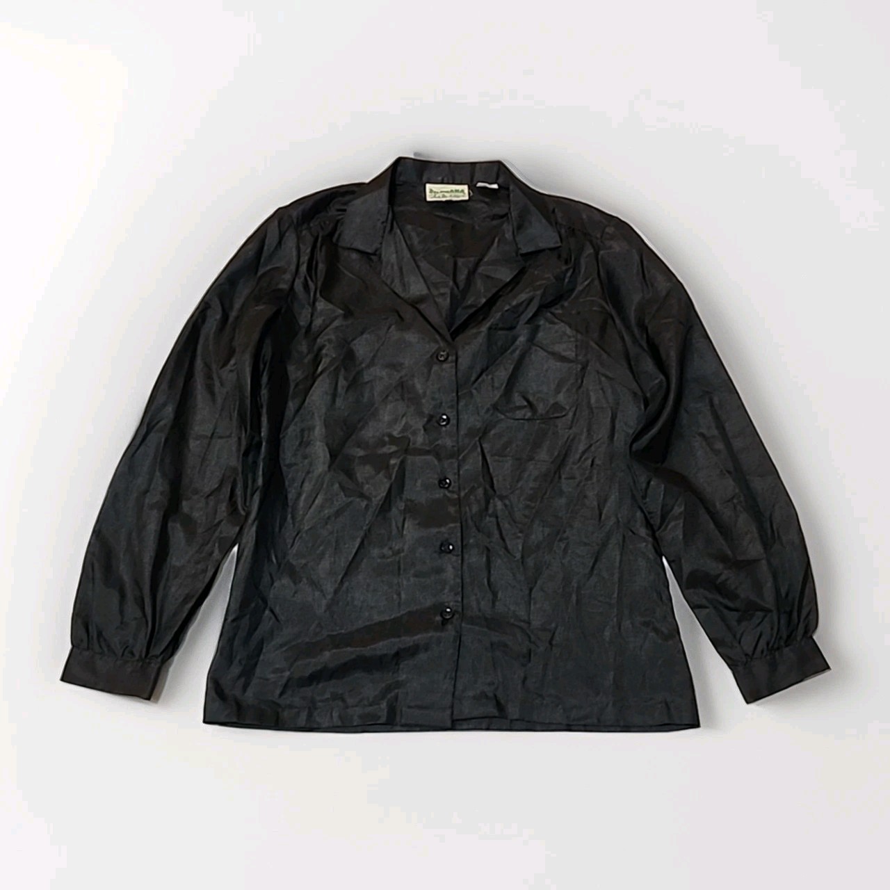 Vintage Lady Manhattan Silkhana Blouse Women&rsquo;s Size 12 Satin Button Up Black