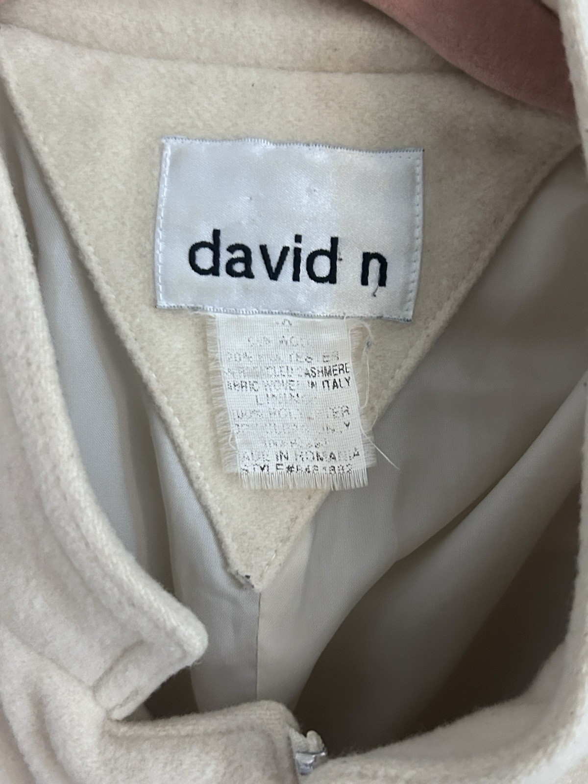 Vintage David N Moto Style Jacket wool Cashmere cream zip-up Romania Italy 80s