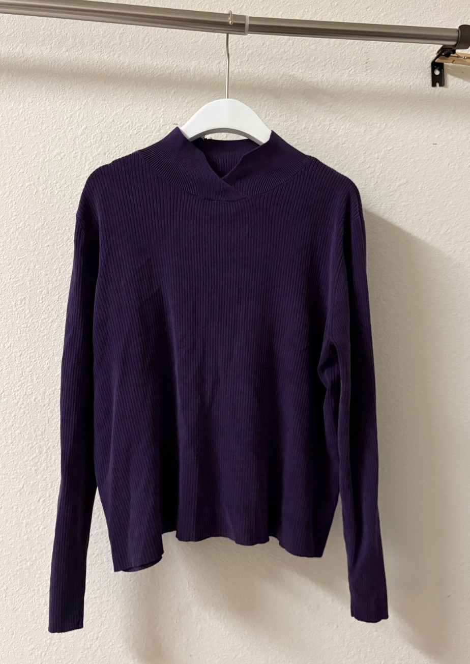 Coldwater Creek Purple Ribbed Knit Top Women&rsquo;s L Long Sleeve Mock Neck VTG
