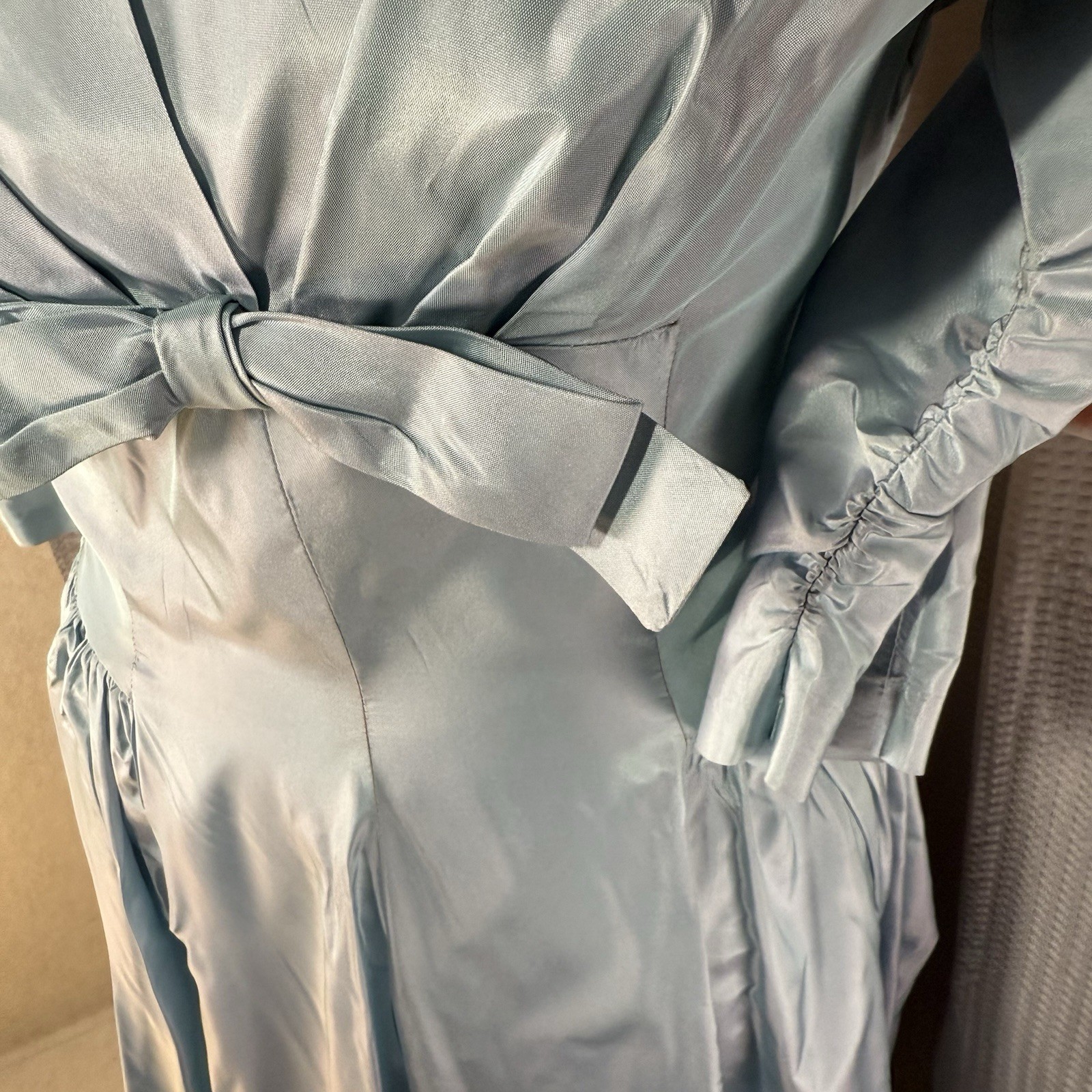 Harry Keiser Party Dress Cocktail Powder Blue Taffeta Tea Length Vintage 1950s
