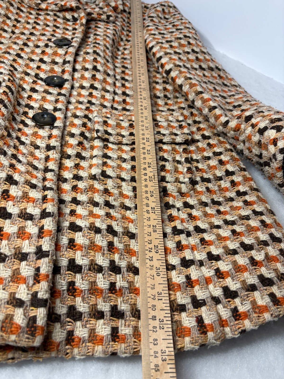 VTG Caslon Wool Woven Tweed Car Coat Brown Orange Women&rsquo;s Sz L Mod 70&rsquo;s Style