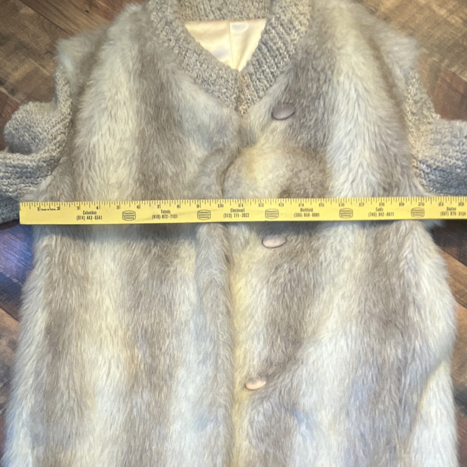 Dubrowsky & Perlbinder Vintage Fur Knit Coat 1970s Size 38 Beige Gray