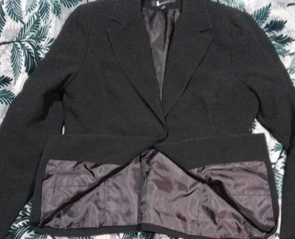 Vntg Larry Levine 90s Short Suit Jacket Blazer Black Single Button No Flaw SZ 12
