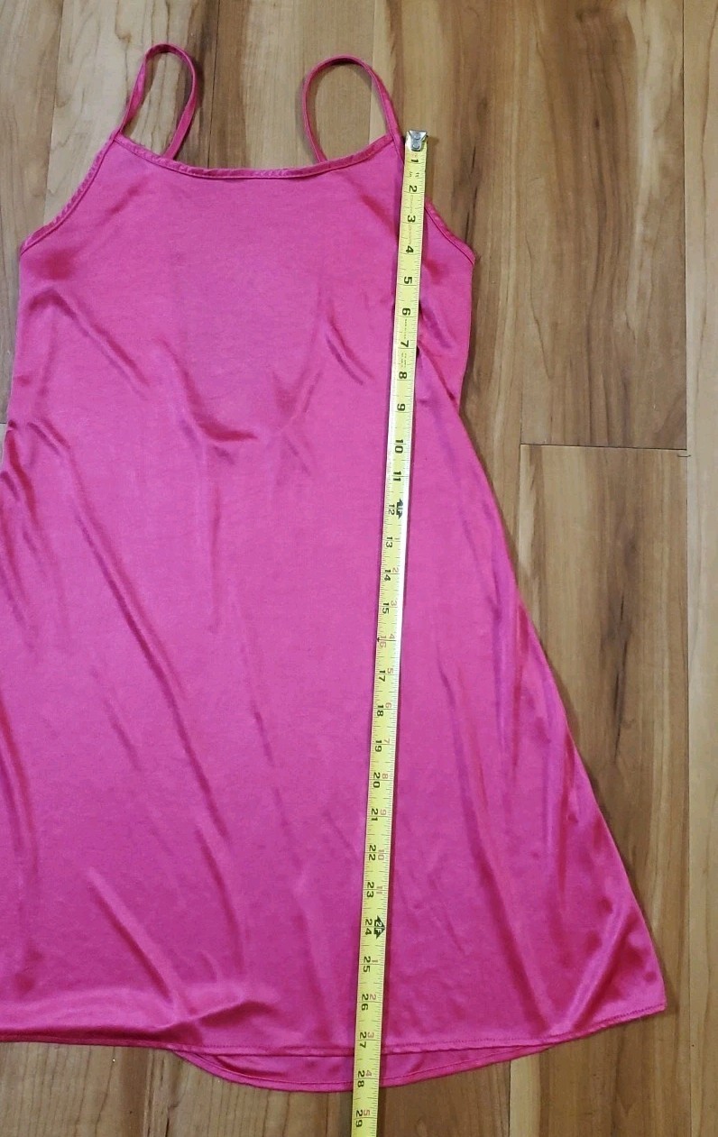 Vtg Romantic Moods Slip Dress S/M Liquid Satin Hot Pink Mini Solid Y2K Barbie