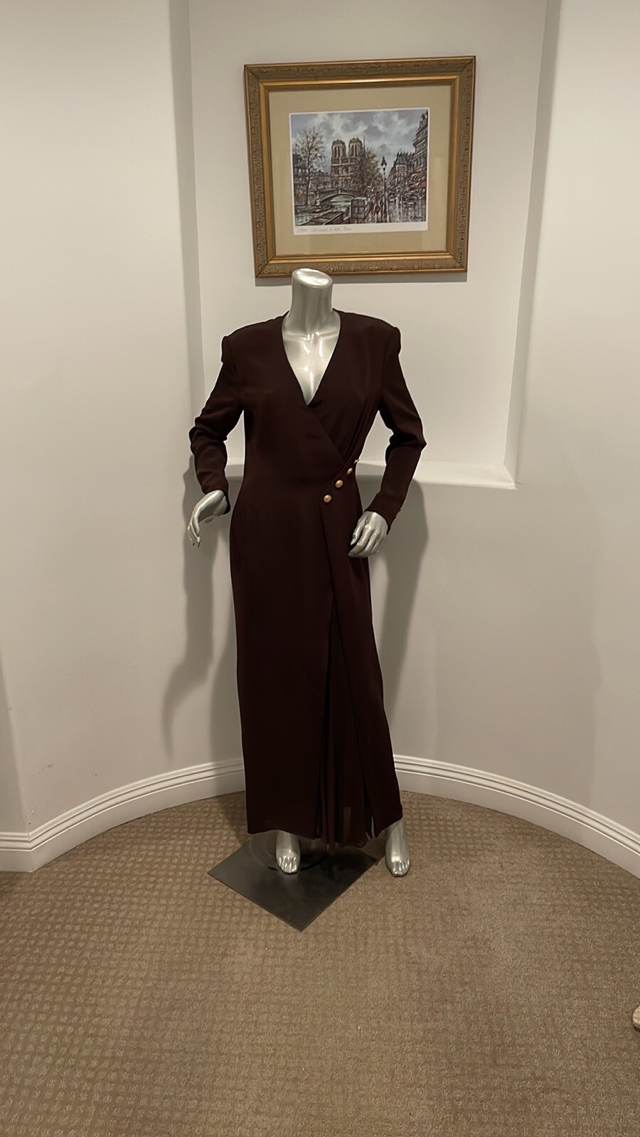 VINTAGE 1980&rsquo;S ESCADA COUTURE SILK BROWN DRESS SIZE IT 38