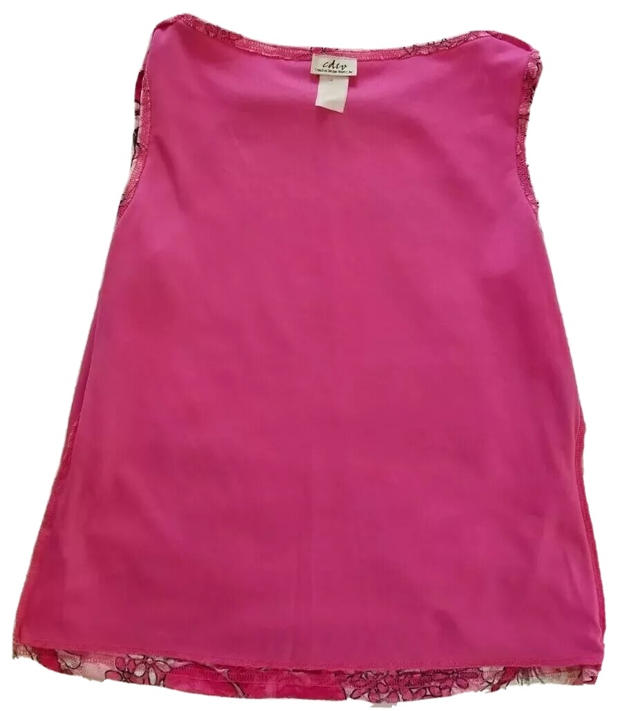 CDW Creative Design Works Vintage Sleeveless Blouse Pink Lace Floral Size Medium