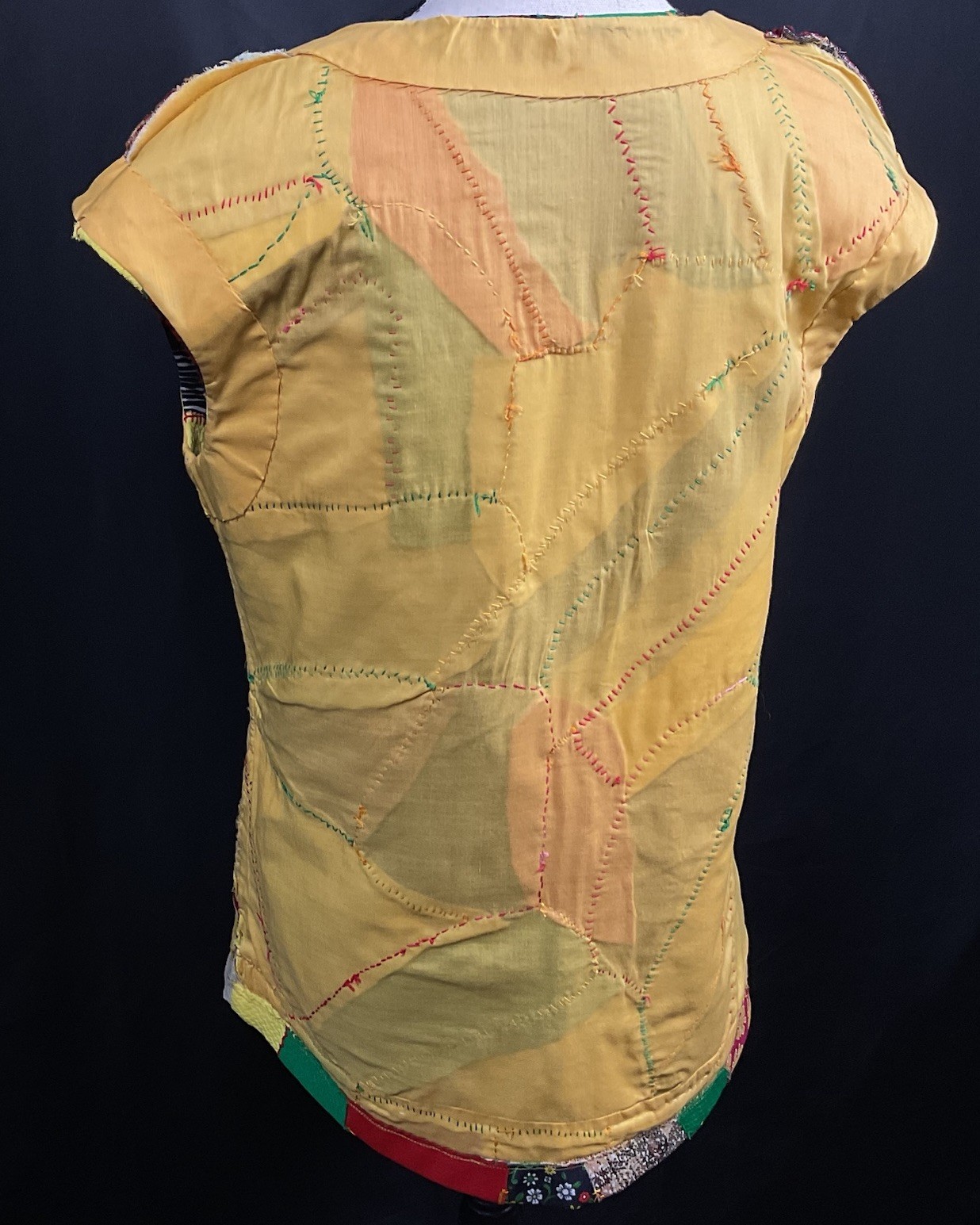 Vintage Patchwork Quilted Shirt 19” Bust Handmade 70’s Hippie Boho Kitschy Lined