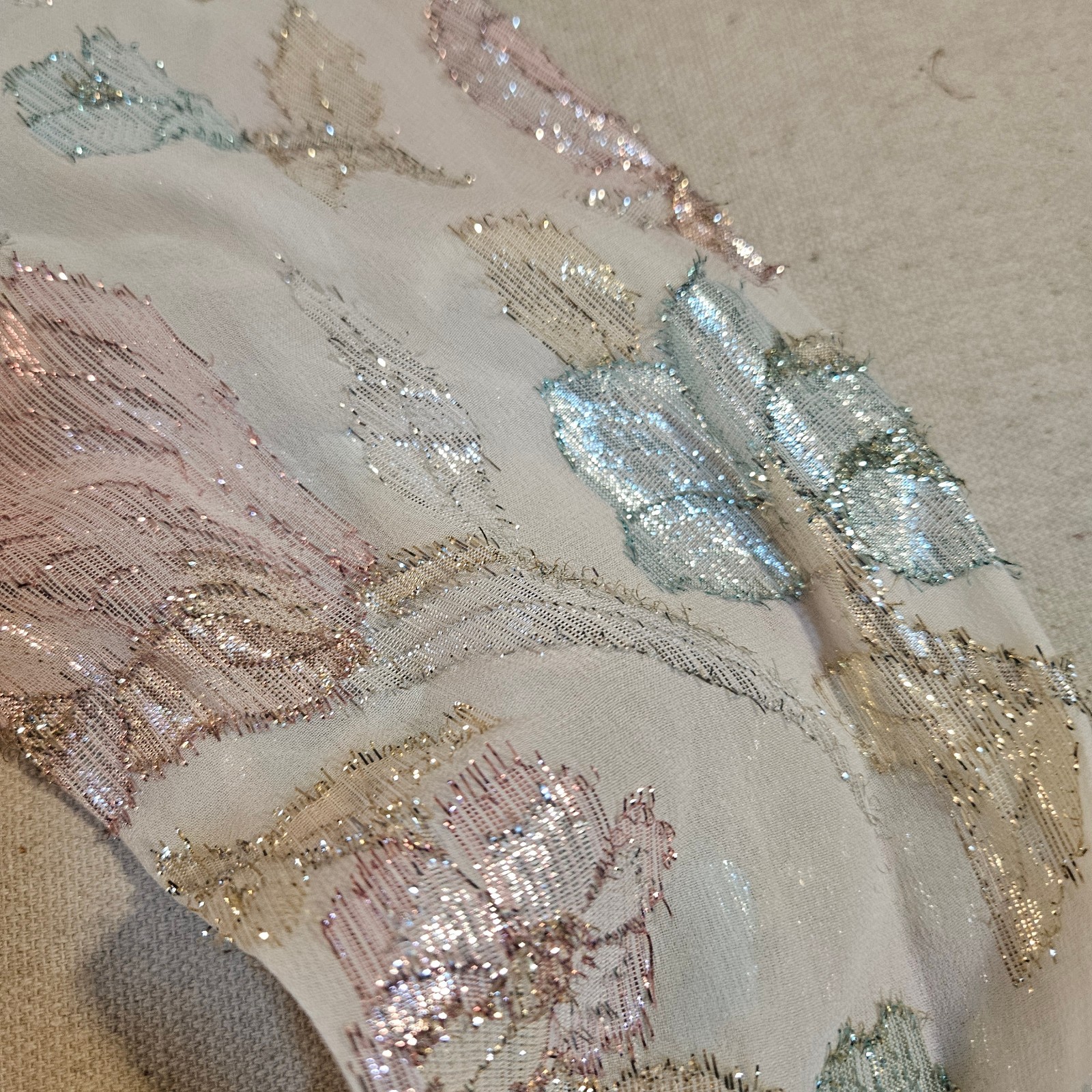 Vintage Patra Metallic Floral Evening Blouse 10 Made USA Shoulder Pads Party