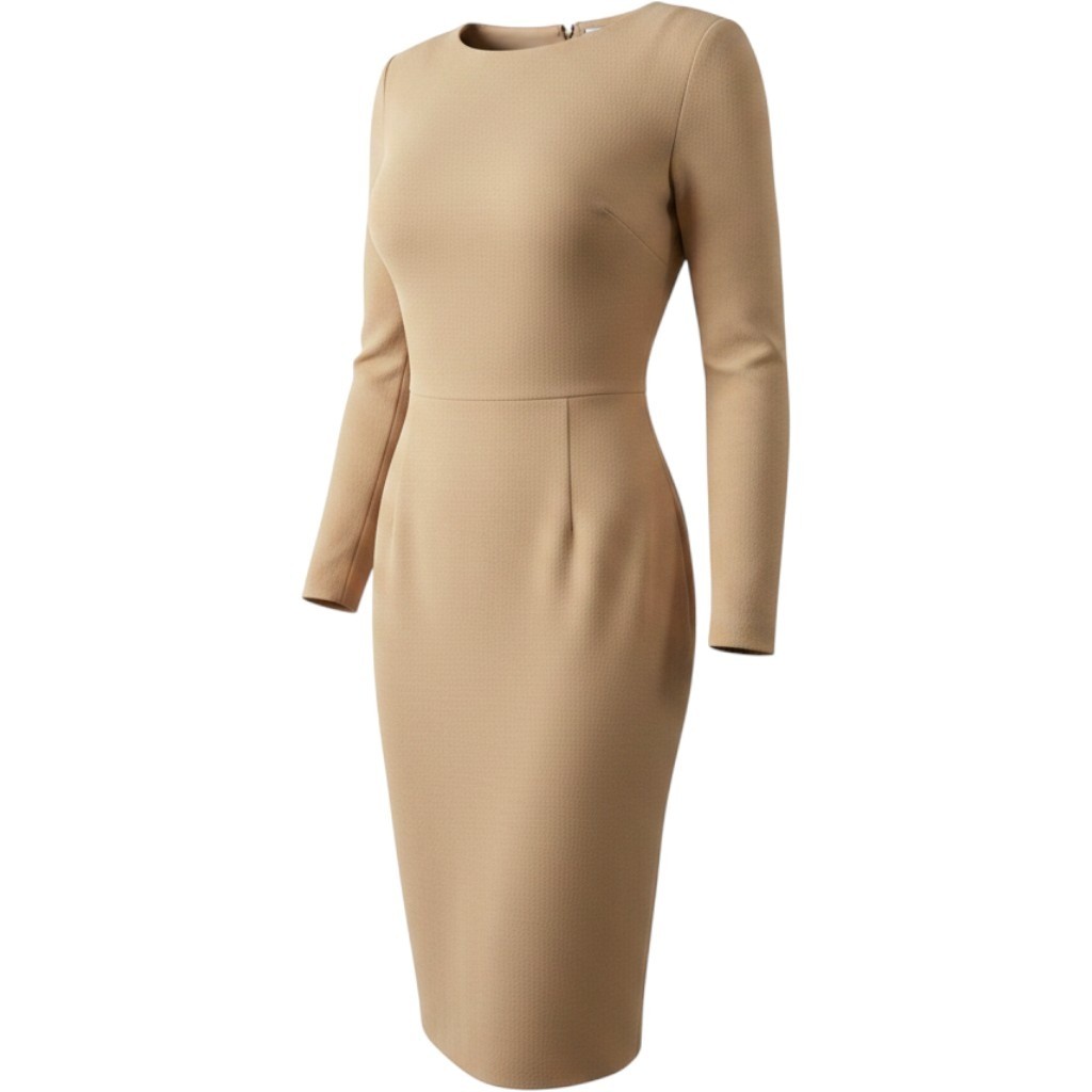 Valentino Boutique Sheath Dress Womens 10 Tan Vintage Long Sleeve Crepe Italy