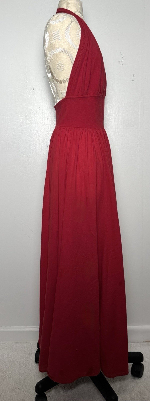 Vtg Luna Luz Red Halter Maxi Dress Resort Glamour Studio 54 Disco Goddess S/M