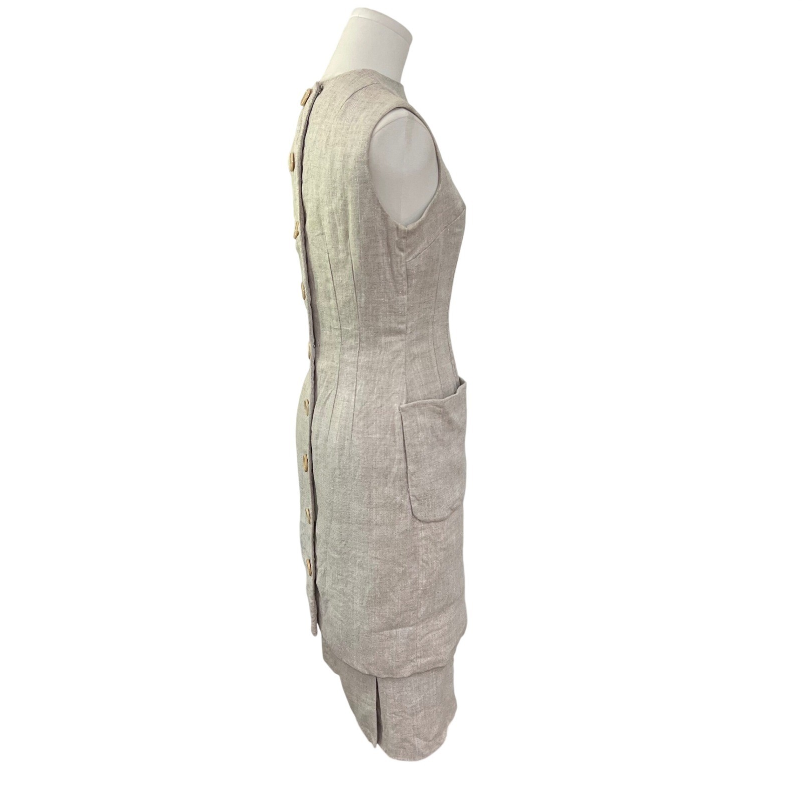 Vintage 1950s Junior Sophisticates Oatmeal Linen Sheath Dress Button Back Set S