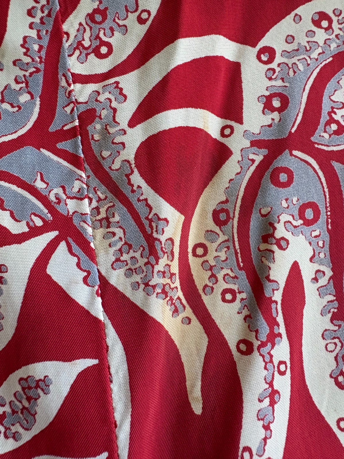 Vintage 1940s Red Tropical Print Rayon Hawaiian Pake Muu Dress Tiki Party Via S