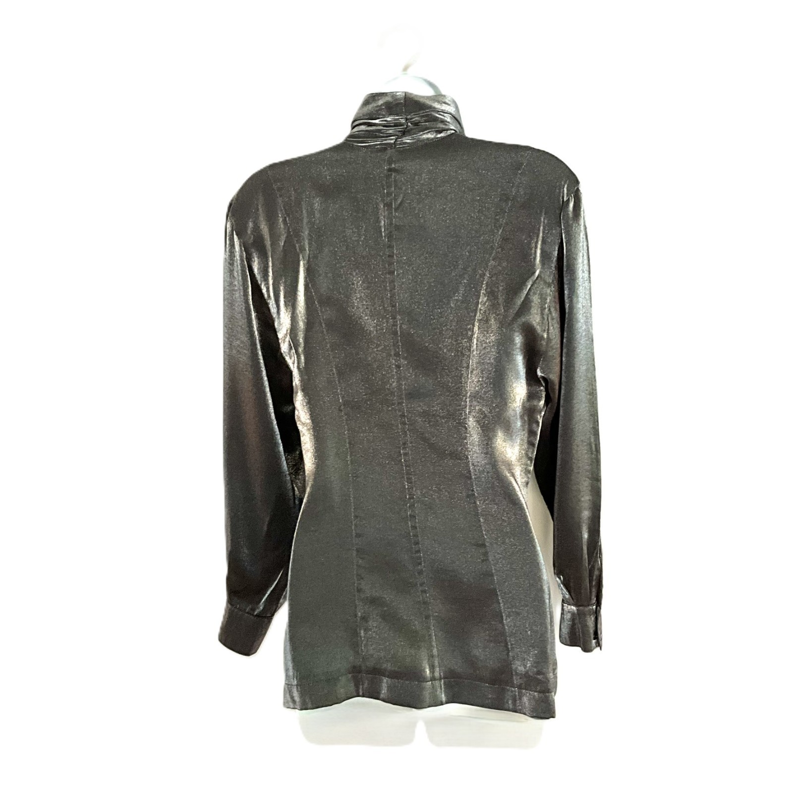 Clasen Vintage Silver Metallic Shimmer Blouse Drapped Collar IT38 Italy