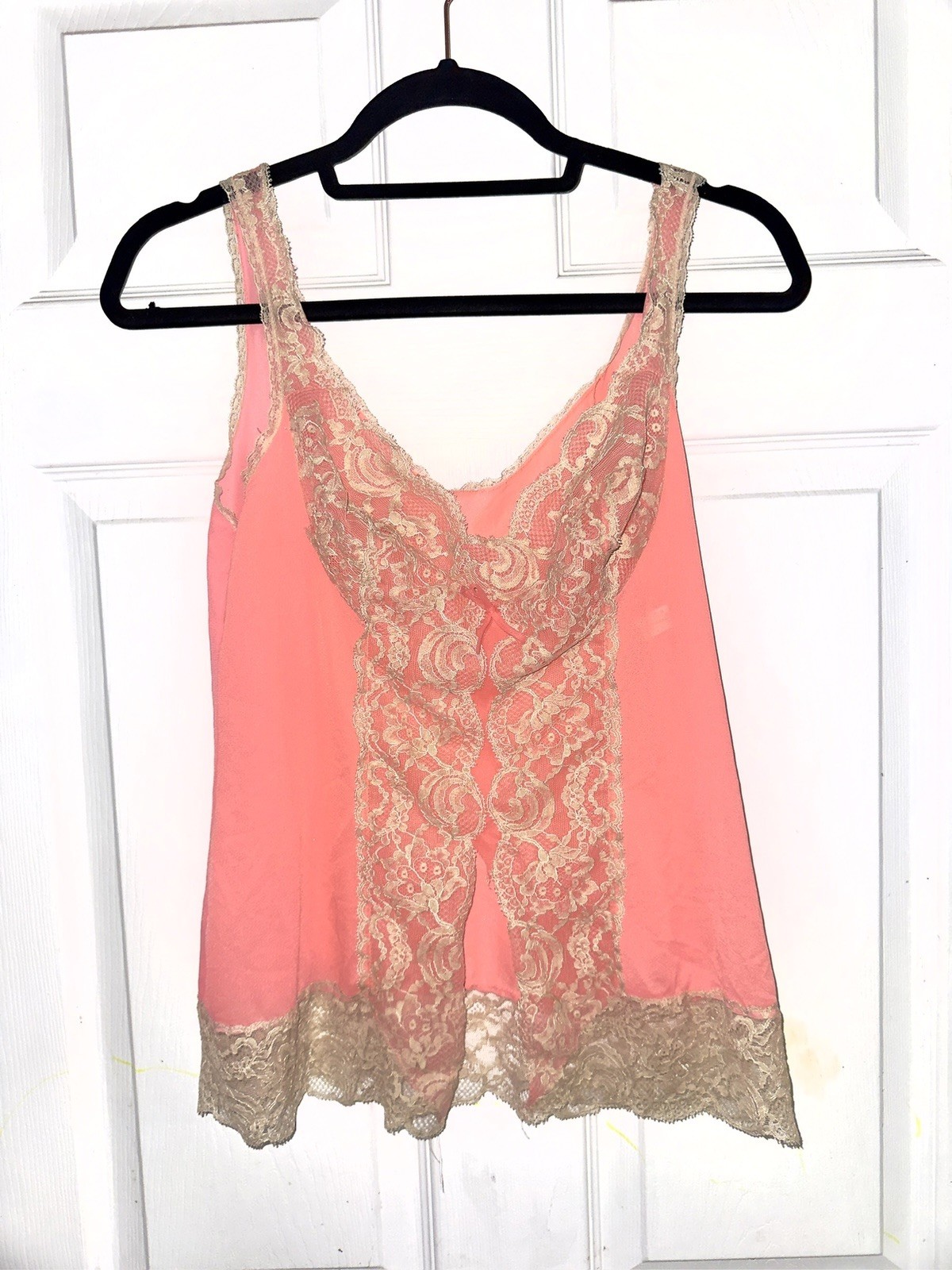 Vintage Peach Lingerie With Ivory Lace Trim – Small