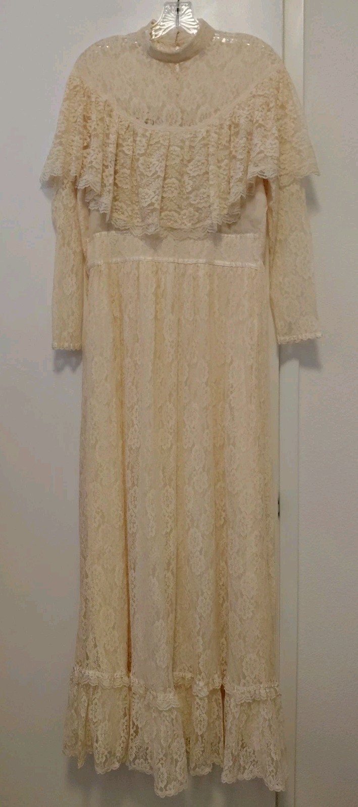 Gunne Sax Vintage 1970&rsquo;s Cream Lace Wedding Dress Maxi Prarie Western Size 13