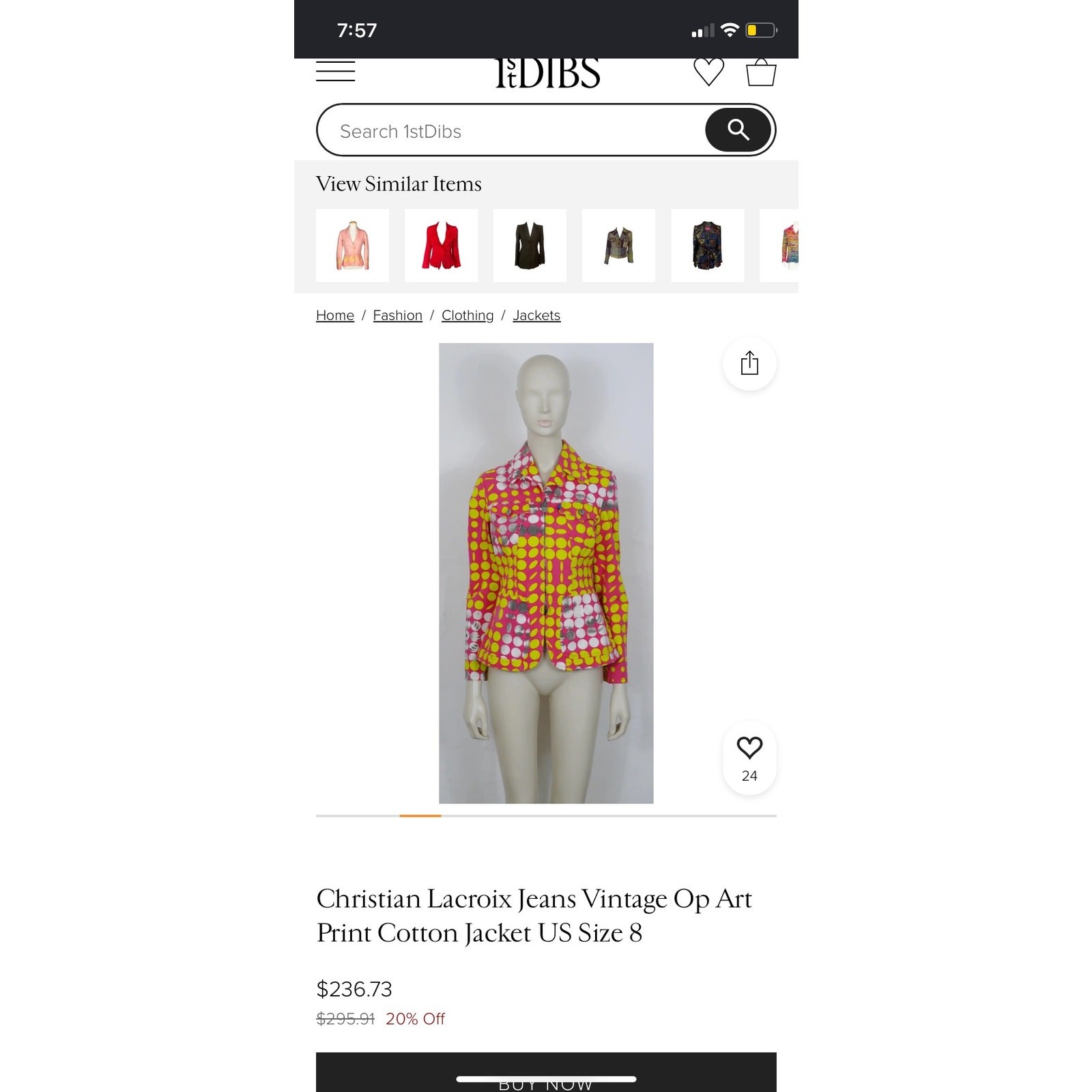 Vintage Jeans de Christian Lacroix Zip Up Top Sz Small Colorful Rare As Is*