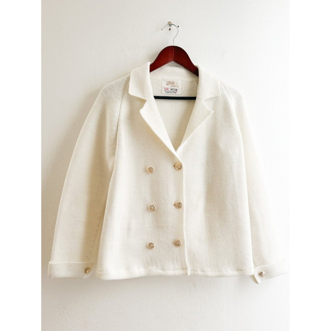 VINTAGE 60s Lilly of California Cream Knit Double Breasted Lady Jacket Blazer