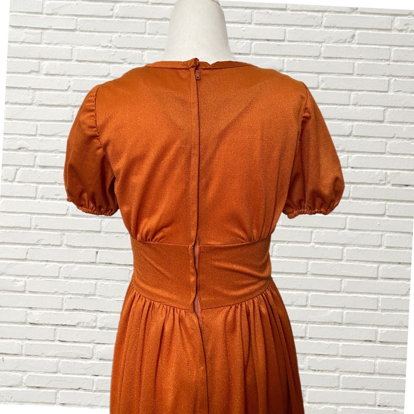 Vintage 60s70s Maxi Corset Dress Copper Ruffle Hem Metallic Dress Xs Hippie