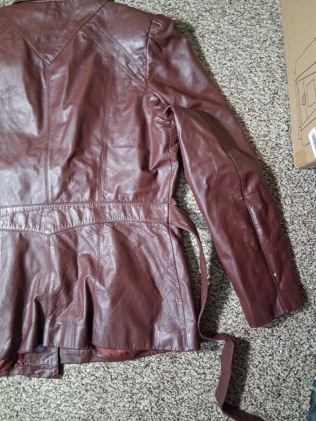 Vintage Genuine Leather Jacket Coat Womens 16 Oxblood Burgundy Retro 70s TD38D