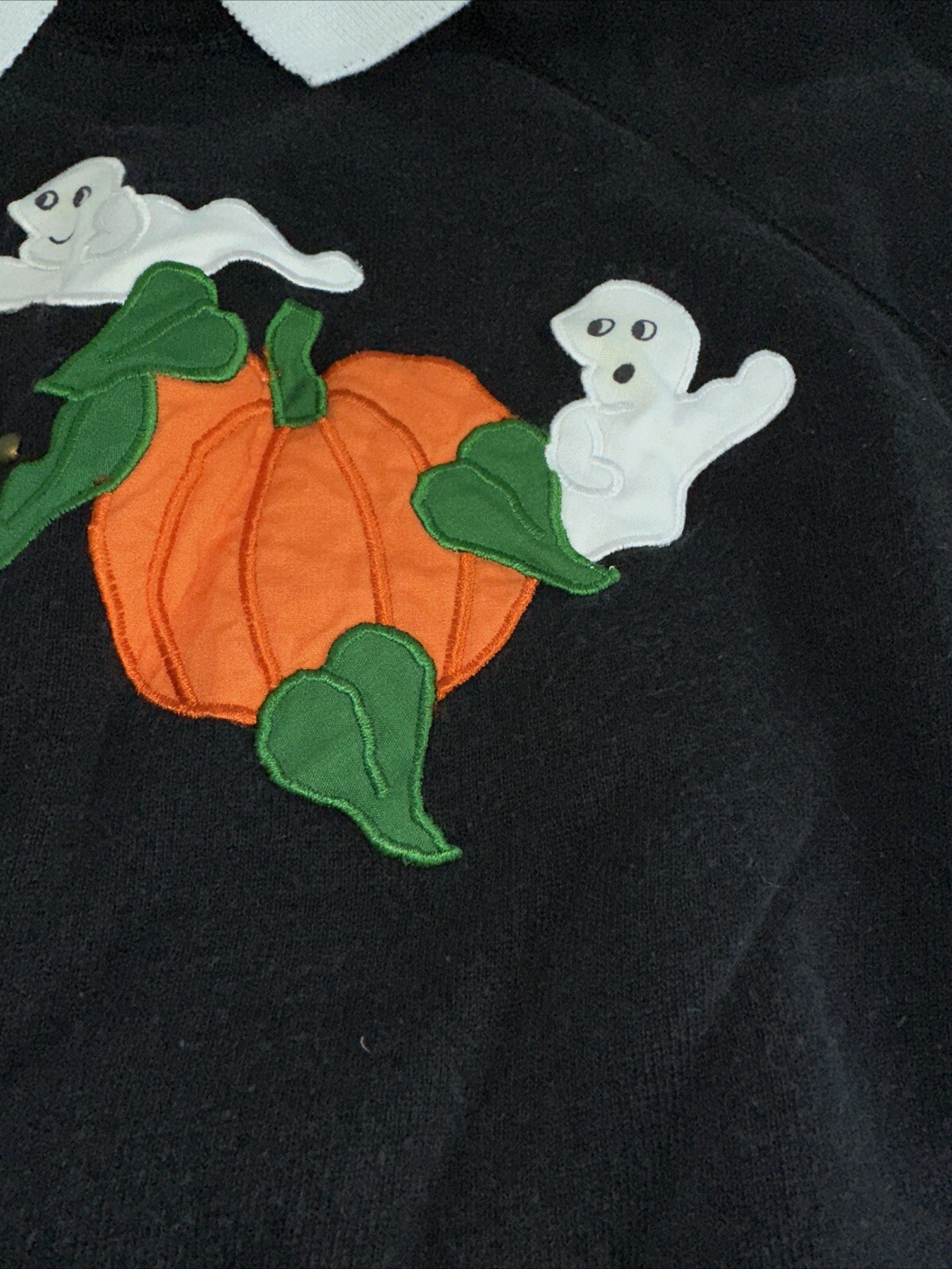 Black Collared Halloween Sweatshirt Pumpkin Ghost Hanes Size XL 46-48 Unisex