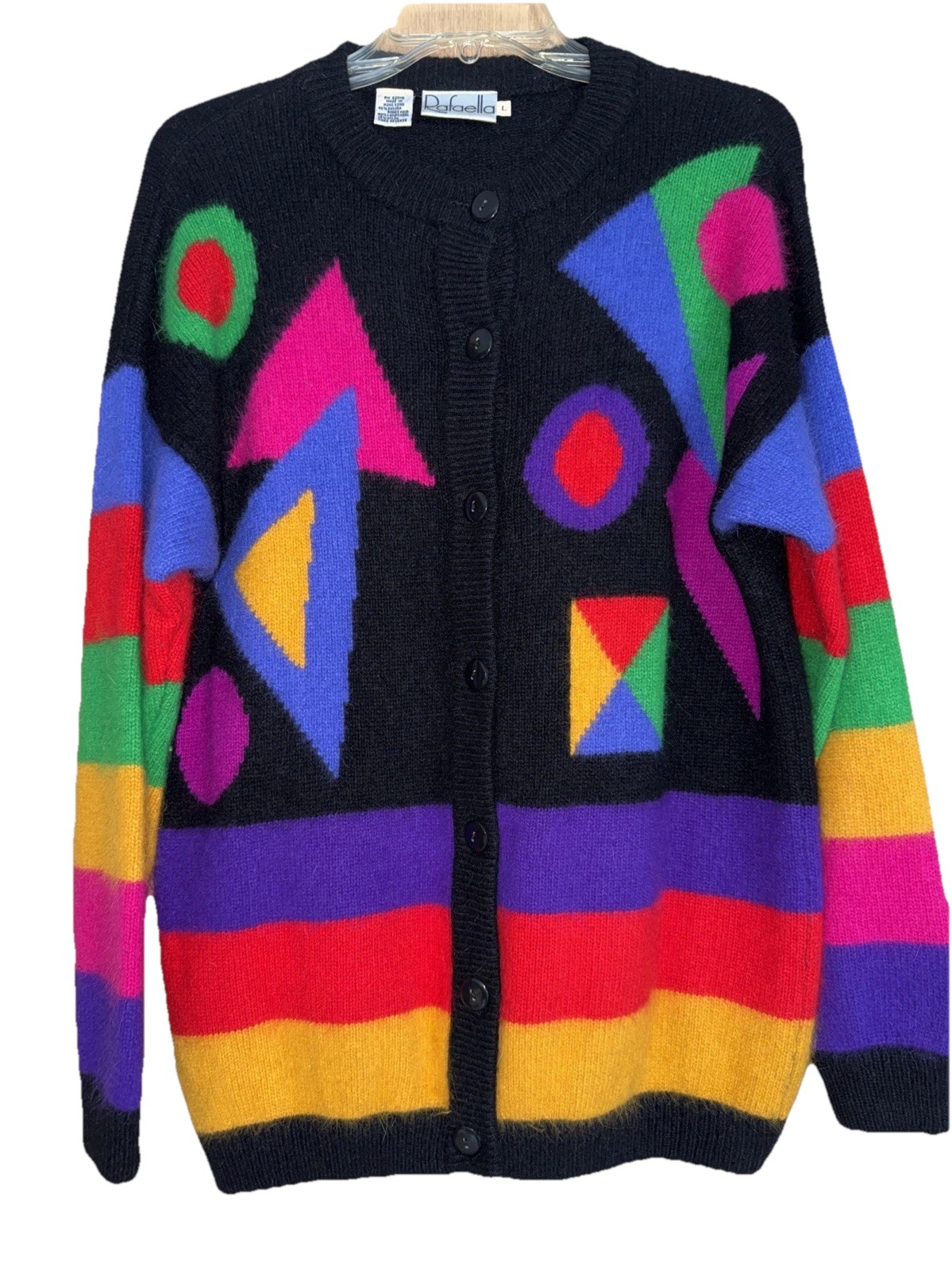 Vintage Rafaella Geometric Abstract Rabbit Fur Rare Cardigan Sweater Size L