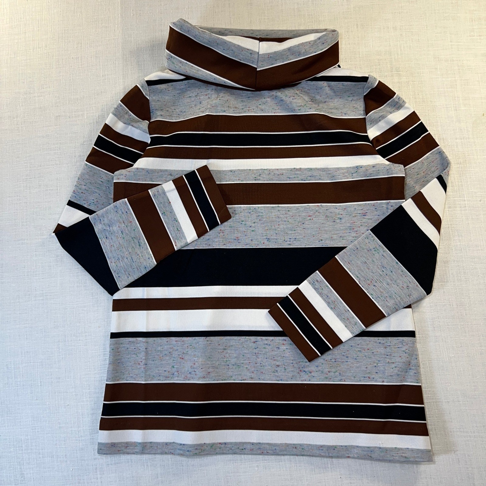 VTG Handmade Crazy Turtleneck Sweater Women&rsquo;s L Earthy Brown Cowl Neck Pullover
