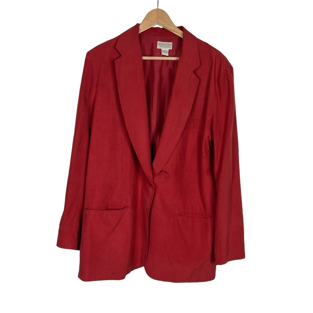 Vintage 80s Banana Republic 100% Silk Blazer Womens Large Berry Retro Chic Luxe