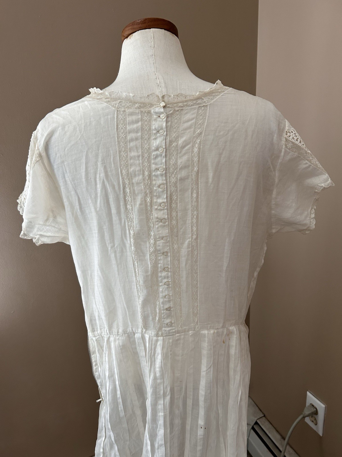 VTG Antique Edwardian 1900’s EMBROIDERED Dress Sz M/L Off White BOHO Wedding