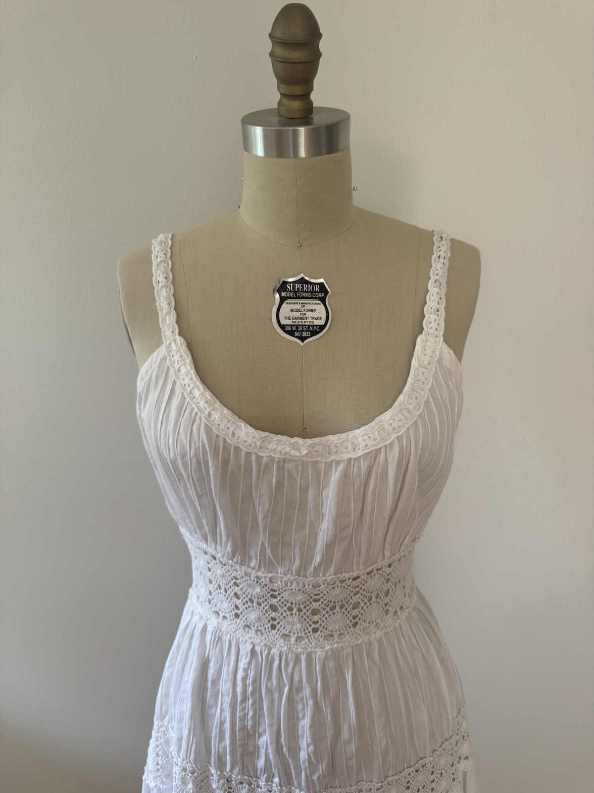 Vtg 70s White Cotton Crochet Sundress Prairie Dress Cottagecore Boho Bridal