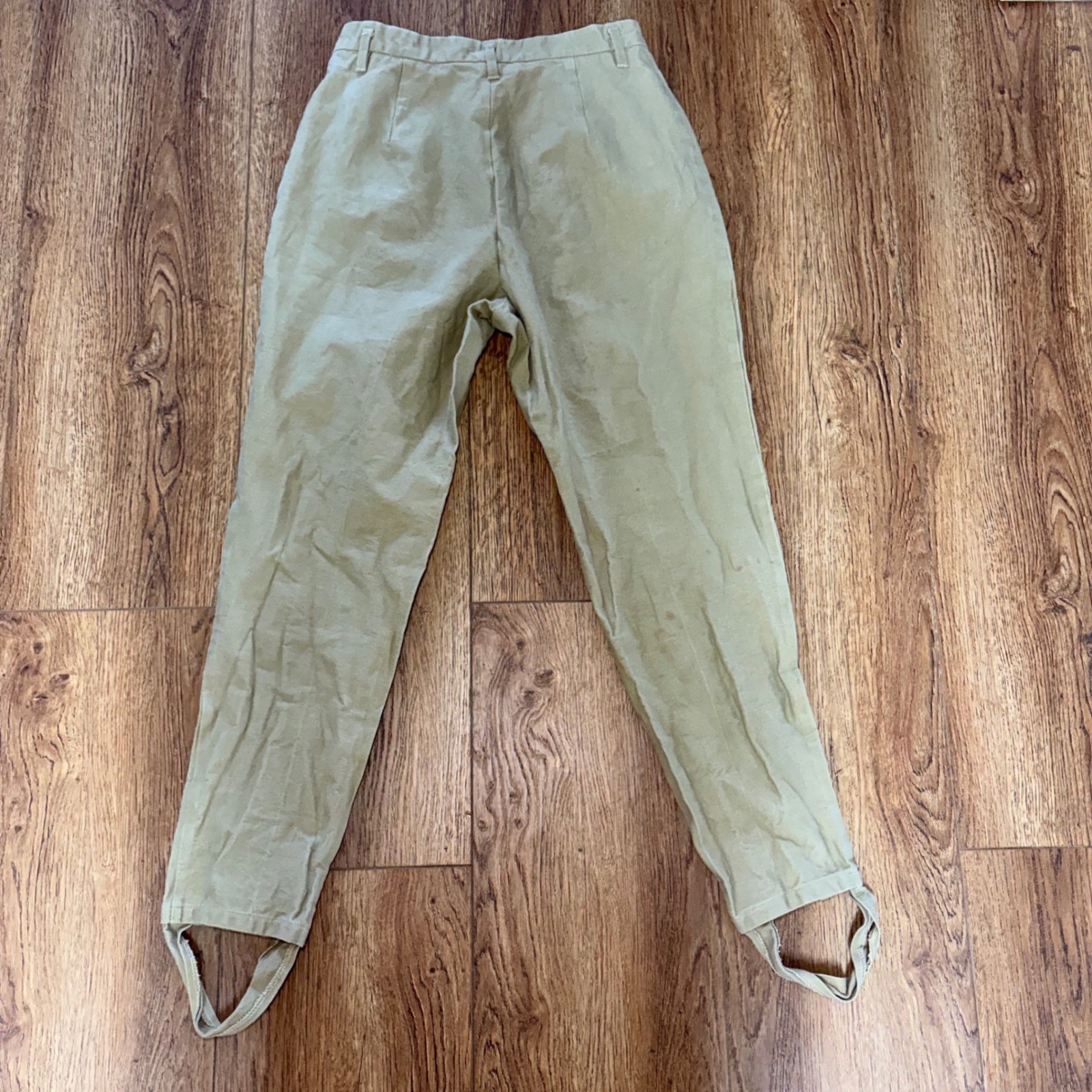 90s Et Vous Vintage Stirrup Pants Womens 10 Made in France Khaki High Waist READ