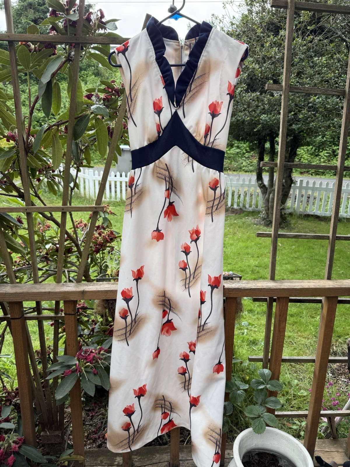 Vintage 60s 70s Empire Waist Floral Maxi Dress Rare Large Size