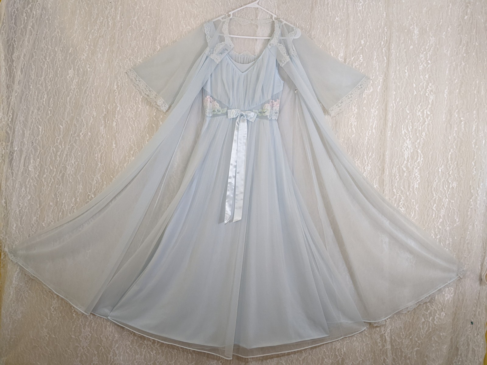 Vintage Shadowline Chiffon Dressing Gown Robe Lingerie Nightgown Blended Set M