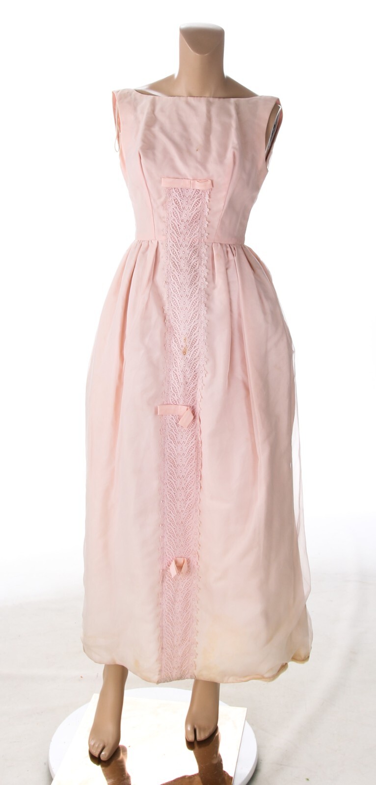 Unbranded Vintage 50s 60s Pink Taffeta Lace Bridesmaid Formal Prom Dress sz 3/4