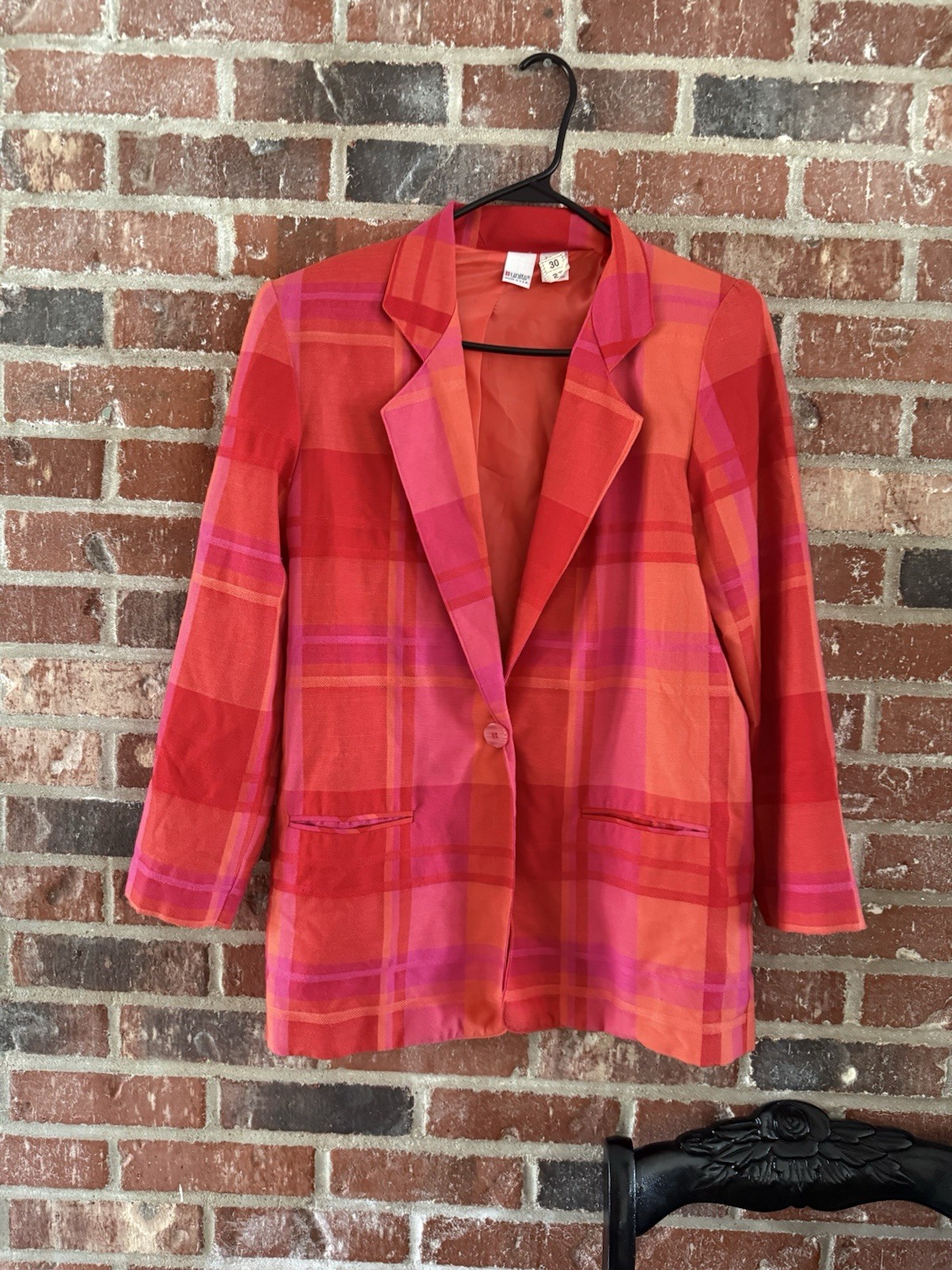 UNITS Vintage Blazer Jacket Red Plaid Size Xs