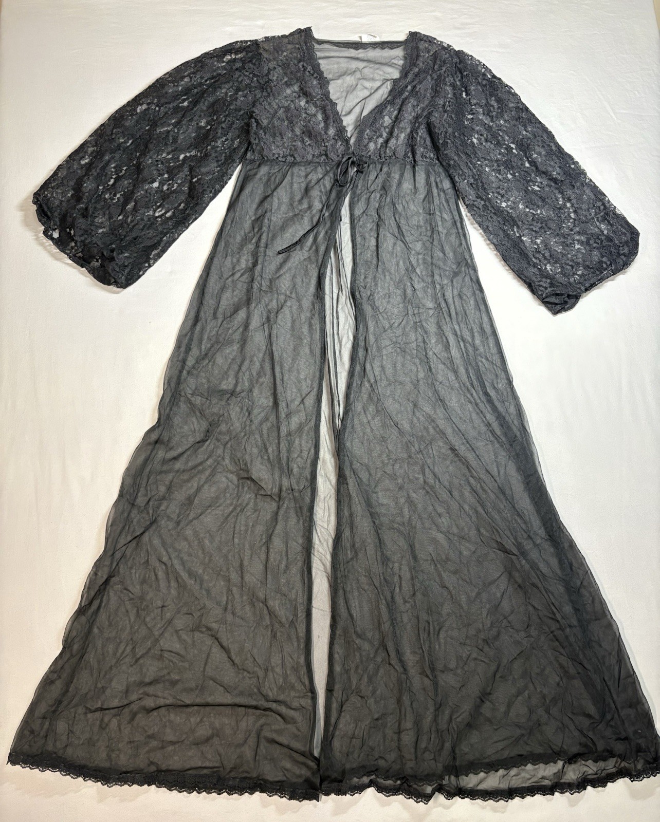 Undercover Wear Robe Gown Vintage Black Chiffon Lace Trim Maxi Size Large USA