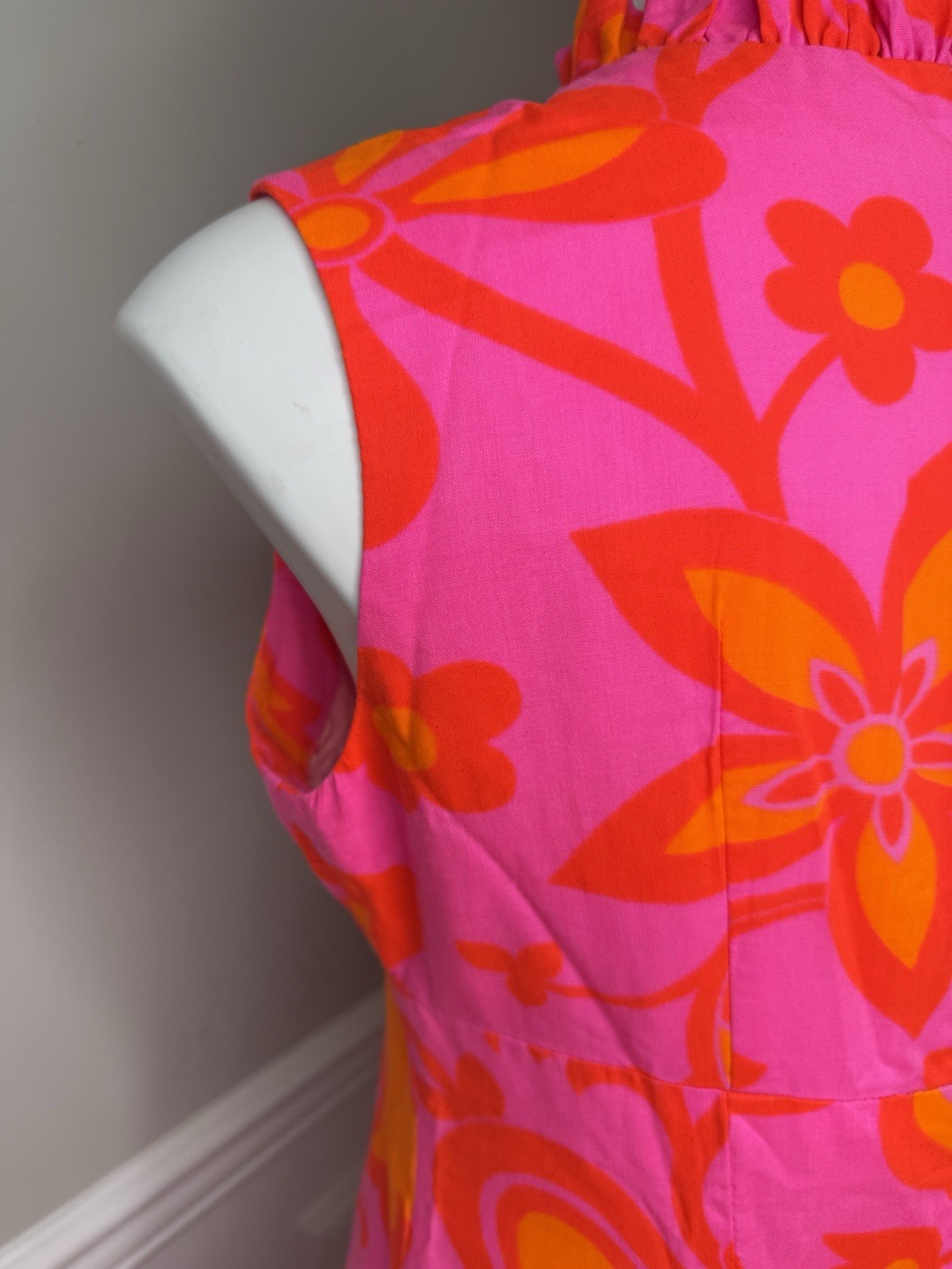 Vintage 4 60s 70s Hawaii M Psychedelic Floral Print maxi Dress Bright Pink N