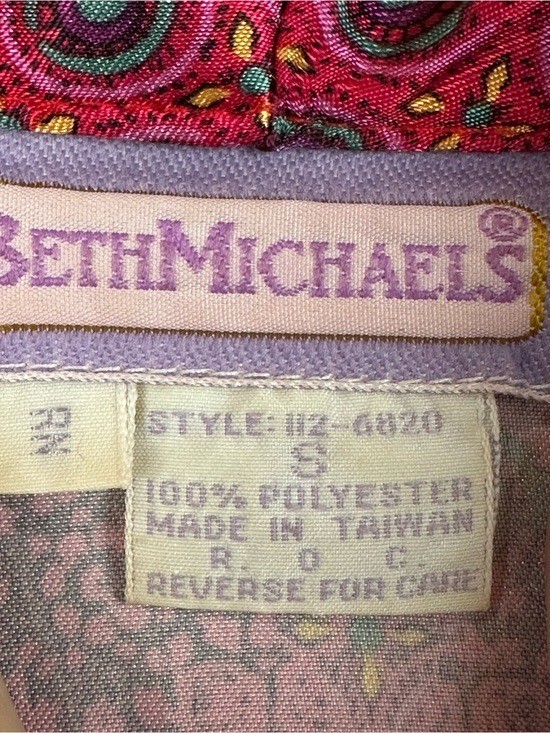 Vtg Beth Michaels Satin Long Robe Small S Burgundy Pink Red Floral Patchwork