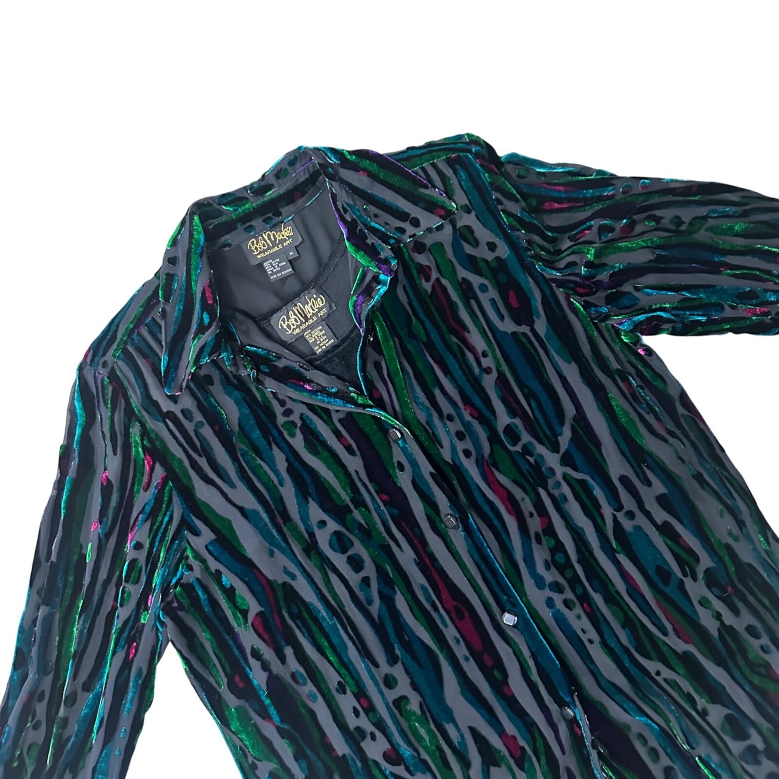 Vintage Bob Mackie Wearable Art Velour Burnout Animal Print Shirt Set 1990s Med
