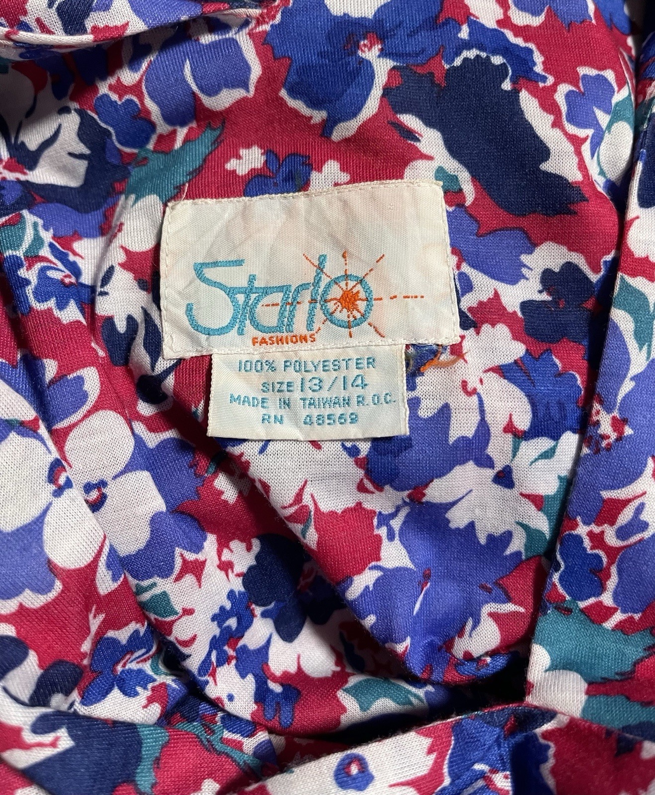 Stanko Fashions Vintage Floral V-Neck Sleeveless Polyester Dress with Belt 13/14