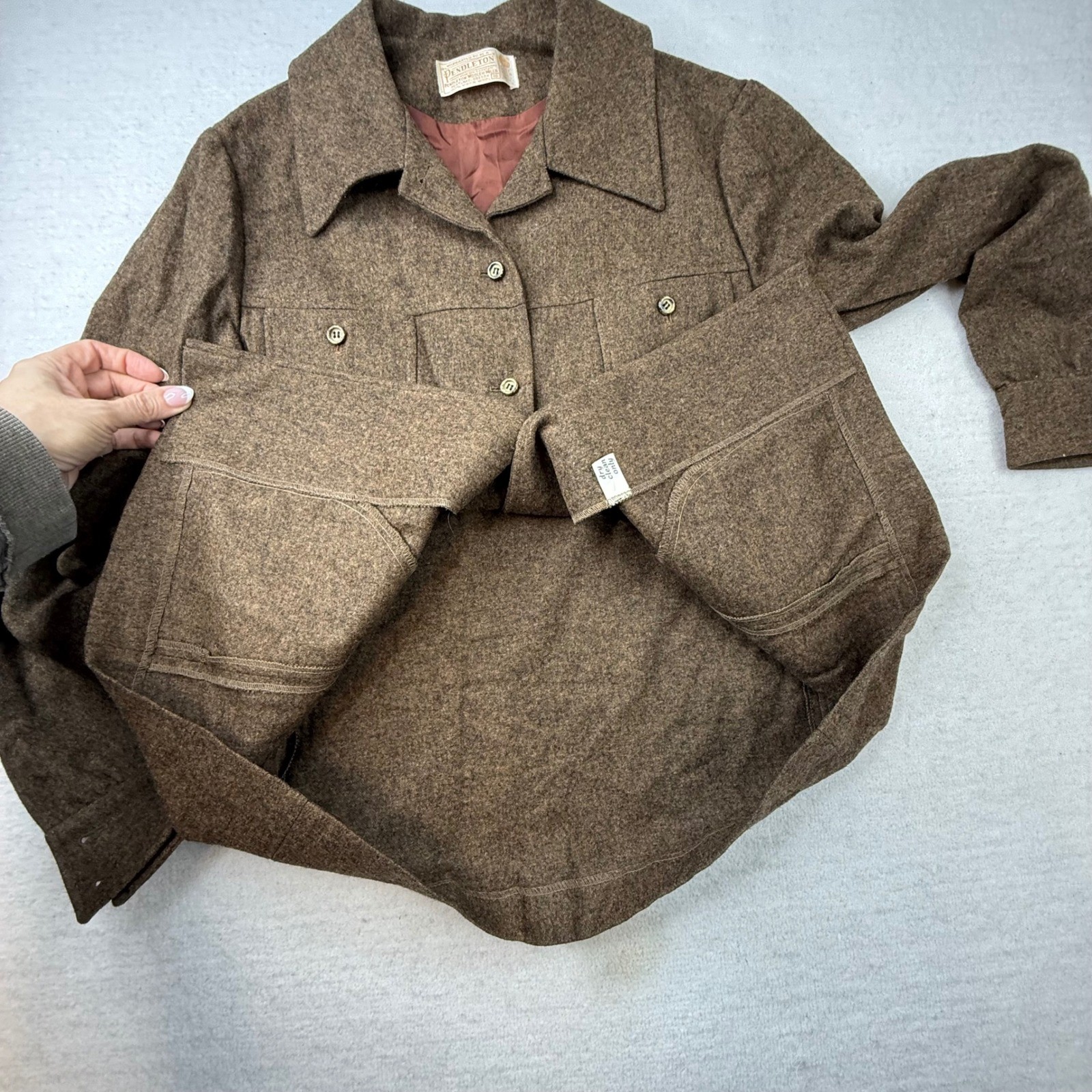 VTG Pendleton 100% Virgin Wool Pant Suit Brown Womens 16 USA 1970s dark academia