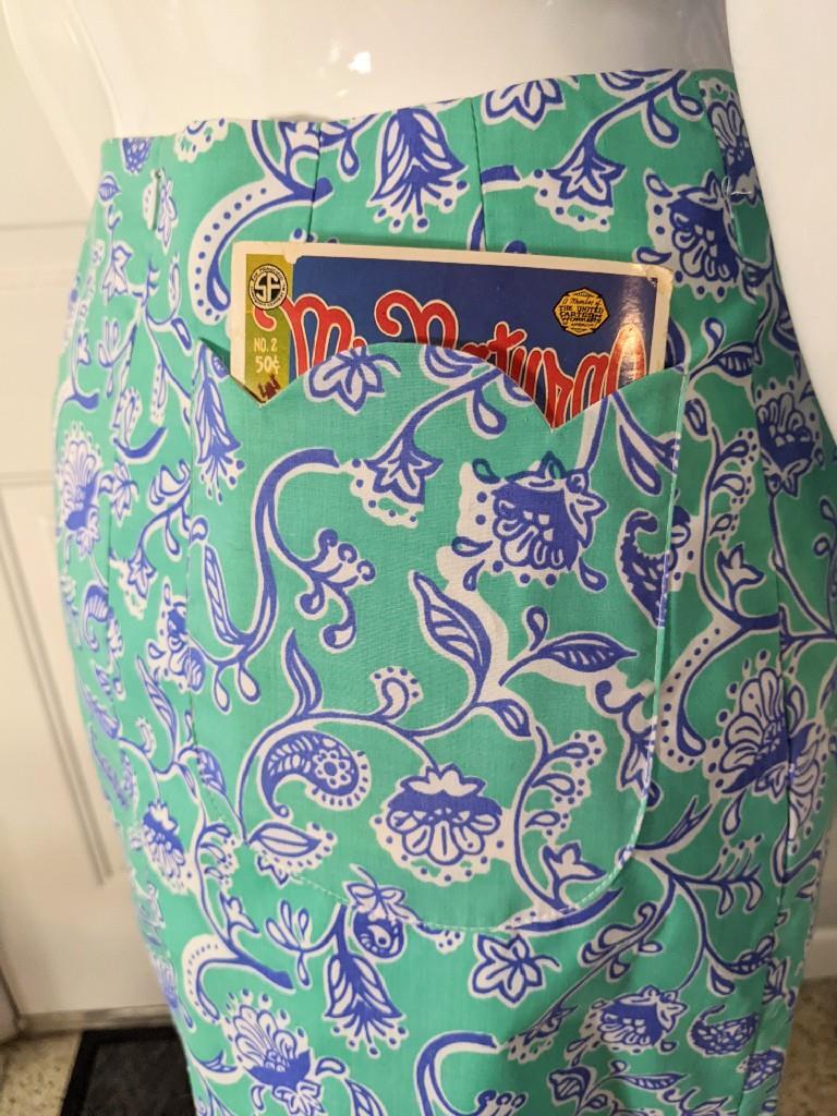 Lilly Pulitzer Scalloped Skirt Vintage Aqua Floral 24&Prime; Waist &rsquo;80s NWT XS