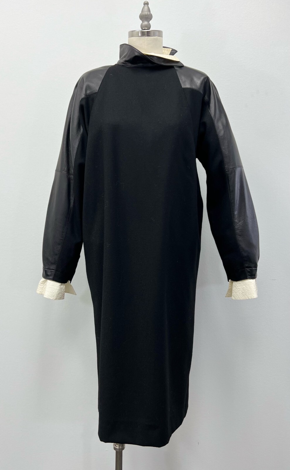 VTG 1980&rsquo;s Gianfranco Ferre black leather & wool dress, avant-garde, new wave