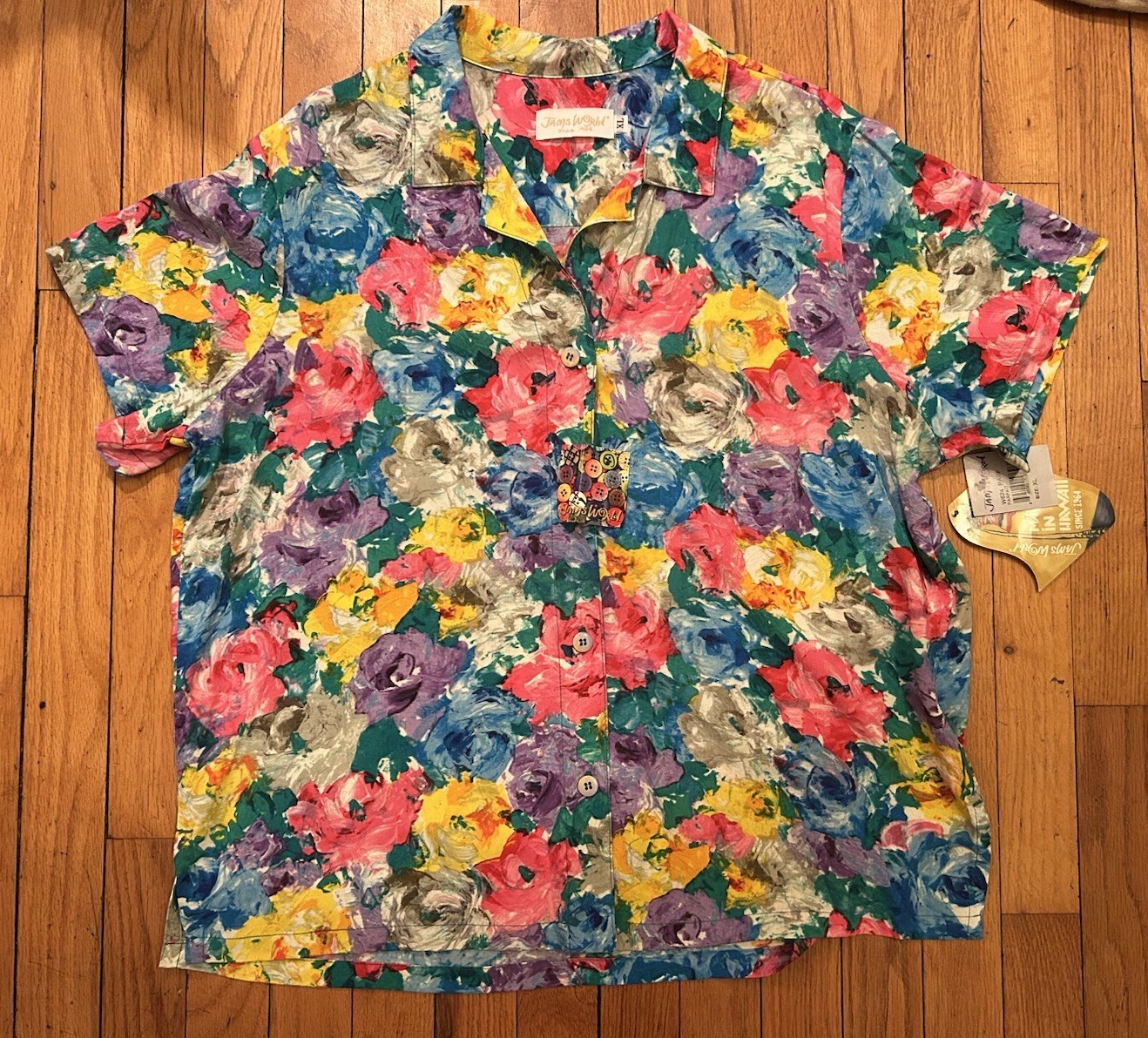 Vtg 90s NWT Jams World Bright Floral Parfait Watercolor Short Sleeve Shirt SZ XL