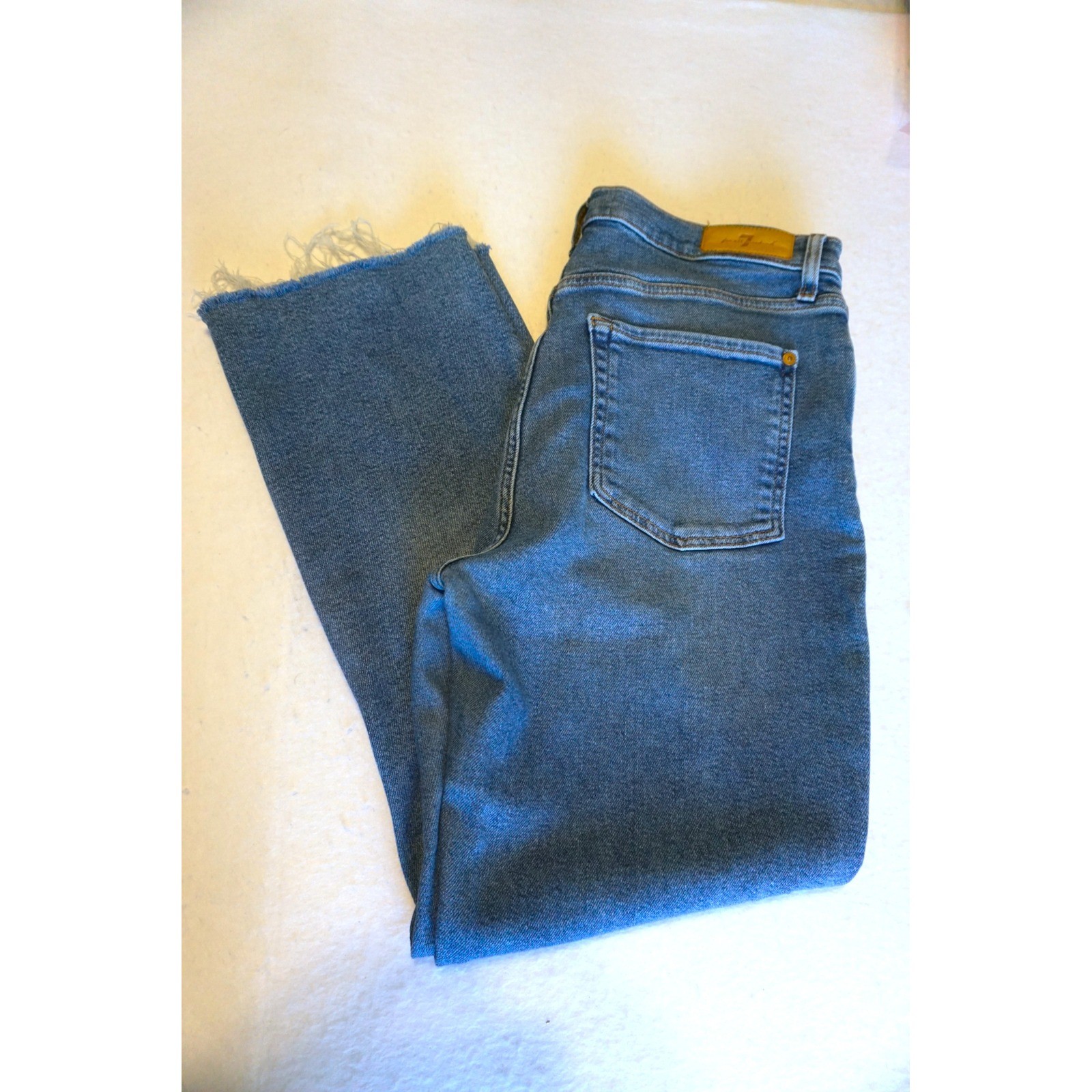7 For All Mankind Luxe Vintage HW Slim Kick Raw Hem Blue Jeans Size 31